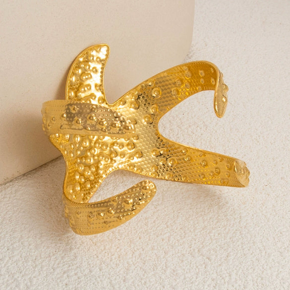 Vintage Animals Starfish Stainless Steel 18K Electroplated Hammer Bracelet For Women