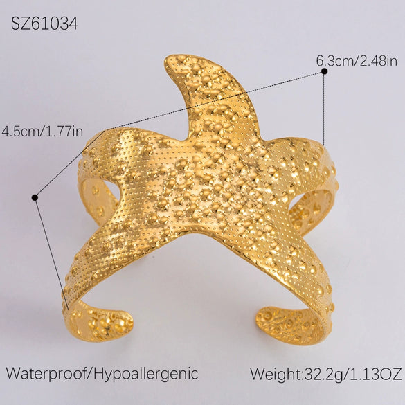 Vintage Animals Starfish Stainless Steel 18K Electroplated Hammer Bracelet For Women