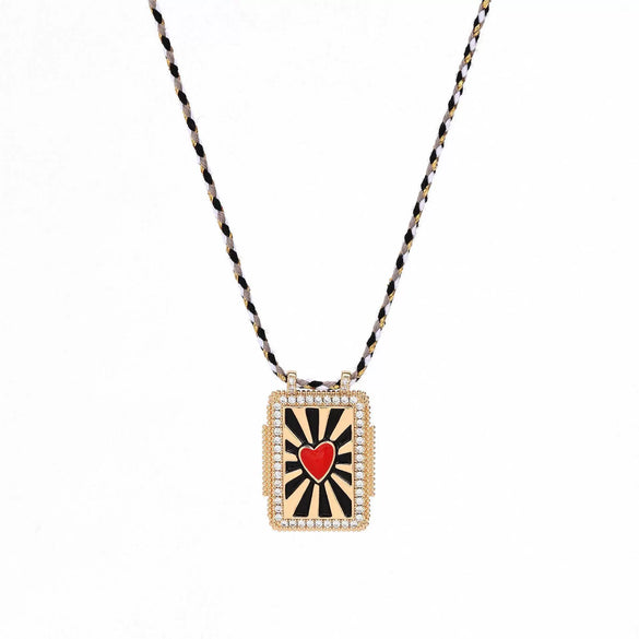 Vintage Artistic Tarot Necklace Copper Mixed Gemstone Inlay Diamond Design