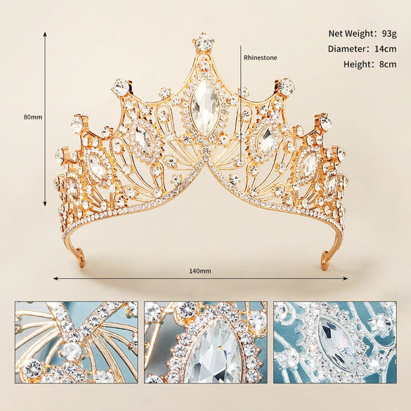 Vintage Baroque Rhinestone Crown Headpiece For Women Luxury Bridal Wedding Hair Accessory With Elegant Retro Detailing