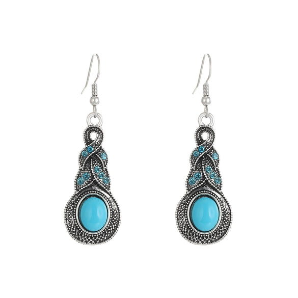 Vintage Blue Crystal Inlaid Turquoise Earrings For Women Alloy Material With Geometric Pattern And Electroplating Process