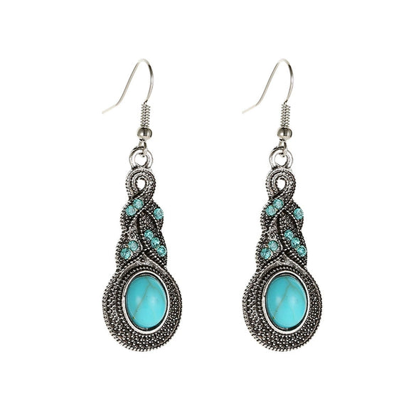 Vintage Blue Crystal Inlaid Turquoise Earrings For Women Alloy Material With Geometric Pattern And Electroplating Process