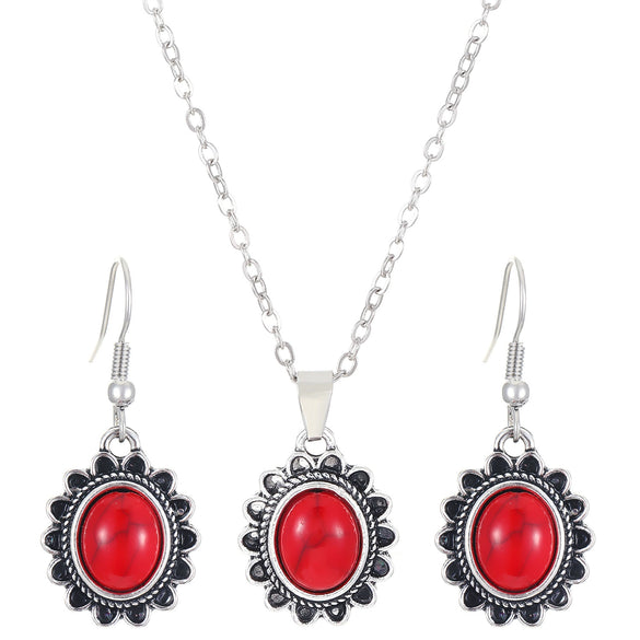 Vintage Blue Crystal Inlaid Turquoise Earrings For Women Alloy Material With Geometric Pattern And Electroplating Process