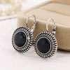 Vintage Bohemian Cat Eye Geometric Alloy Earrings With Antique Silver Finish And French Hook Design For Women