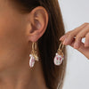 Vintage Ceramic Flower Heartshaped Print Pendant Earrings For Women