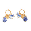 Vintage Ceramic Flower Heartshaped Print Pendant Earrings For Women