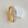 Vintage Cloisonné Enamel Filigree Open Bangle Bracelet With Hollow Design Floral Pattern And Plated Finish