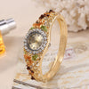 Vintage Cloisonne 3D Flower Blooming Women's Alloy Wrist Watch And Fashion Bracelet