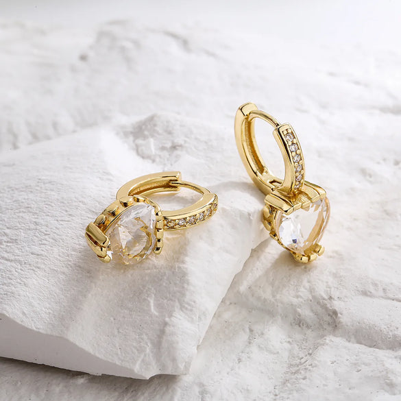 Vintage Copper 18k Gold Plated Zircon Geometric Heart Shape Earrings