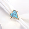 Vintage Copper Electroplated Ring For Women With Micro Paved Zircon And Shell Stone Heart Shaped Open Wide Band Design