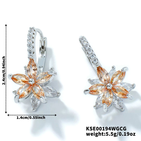 Vintage Copper Lotus Zircon Earrings