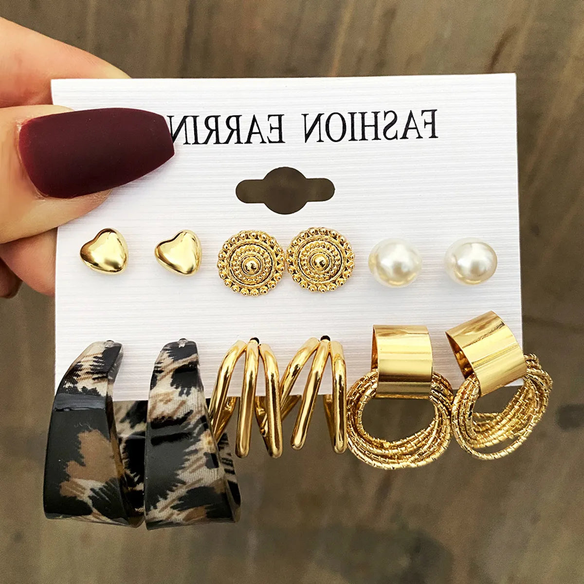 Vintage Creative Multi-layer Leopard Print C-shaped Earrings Set 6 Pairs Earrings Wholesale