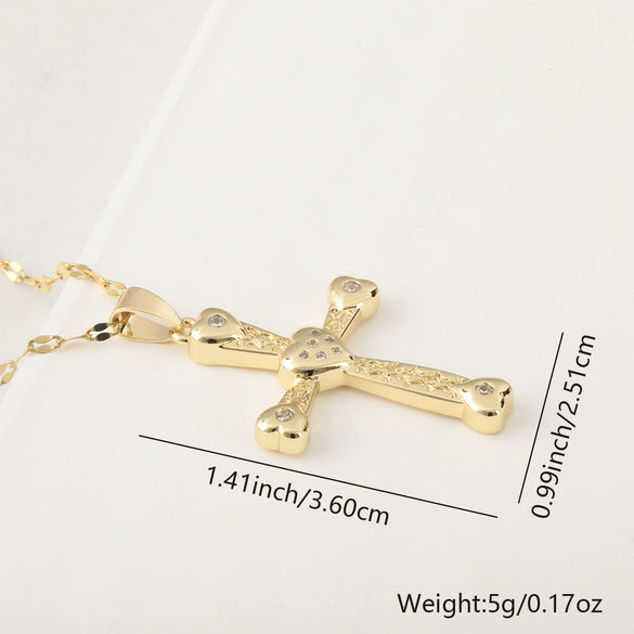 Vintage Cross Necklace Copper Plated Real Gold Microinlaid Zircon Pendant Accessories Geometric Style