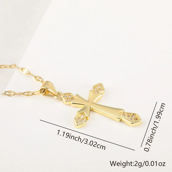 Vintage Cross Necklace Copper Plated Real Gold Microinlaid Zircon Pendant Accessories Geometric Style