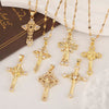 Vintage Cross Necklace Copper Plated Real Gold Microinlaid Zircon Pendant Accessories Geometric Style