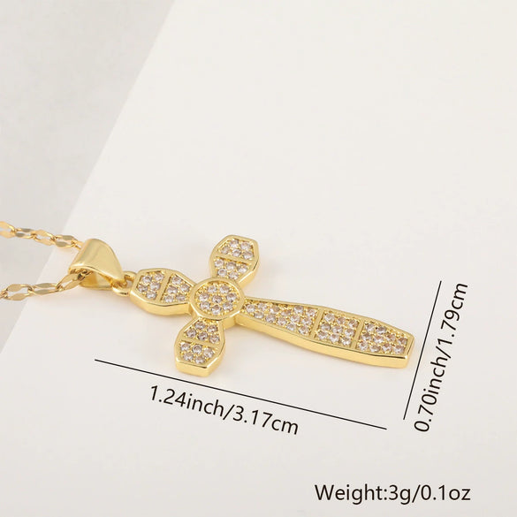Vintage Cross Necklace Copper Plated Real Gold Microinlaid Zircon Pendant Accessories Geometric Style