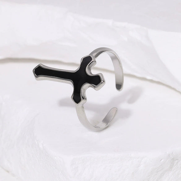Vintage Cross Oil Dropping Titanium Steel Ring Electroplated Unisex Simple All Match Ring