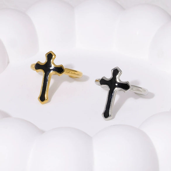 Vintage Cross Oil Dropping Titanium Steel Ring Electroplated Unisex Simple All Match Ring