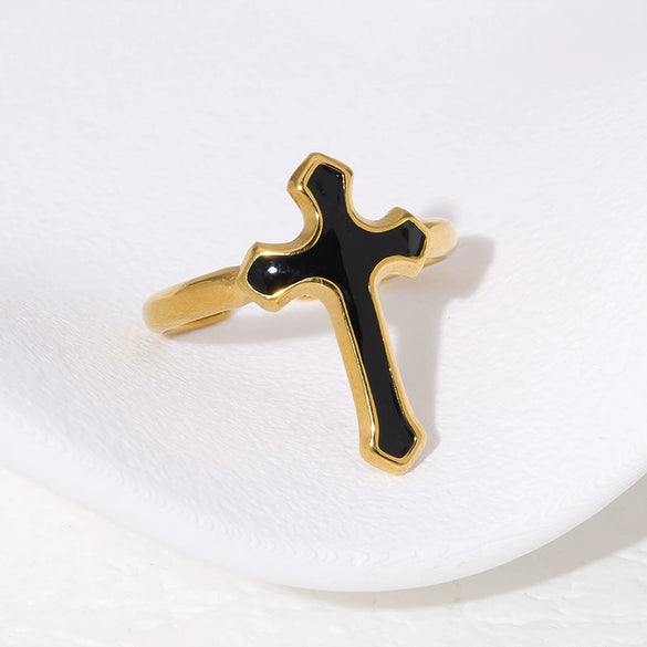 Vintage Cross Oil Dropping Titanium Steel Ring Electroplated Unisex Simple All Match Ring