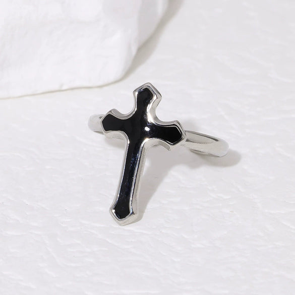 Vintage Cross Oil Dropping Titanium Steel Ring Electroplated Unisex Simple All Match Ring