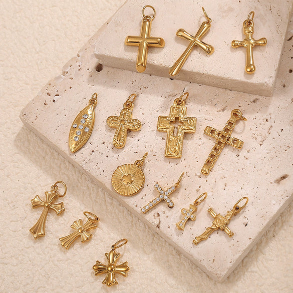 Vintage Cross Pendant Necklace 316L Stainless Steel Electroplating Fashion Jewelry For Female