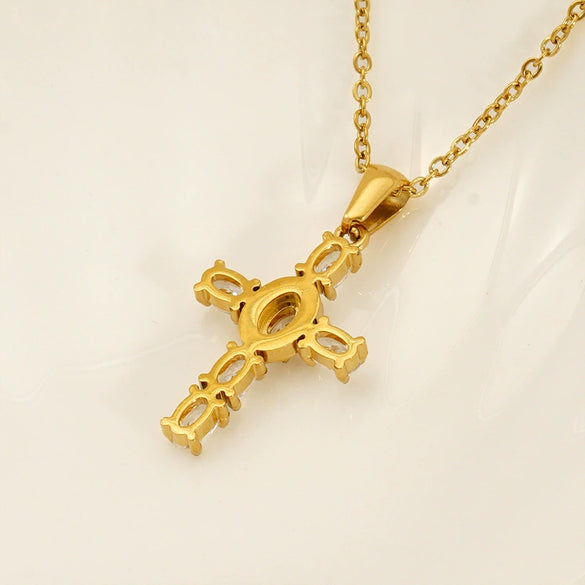 Vintage Cross 316L Stainless Steel Zircon Diamond Necklace