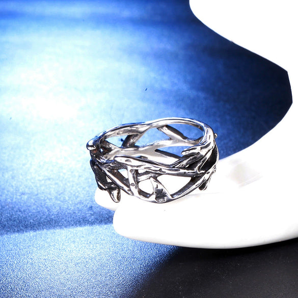 Vintage Crown Branch Ring Geometric Stainless Steel Design With Oiled Finish For Men And Women