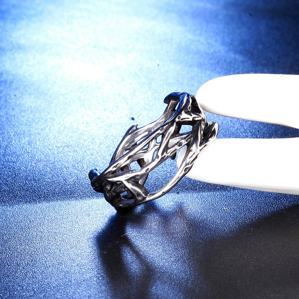 Vintage Crown Branch Ring Geometric Stainless Steel Design With Oiled Finish For Men And Women
