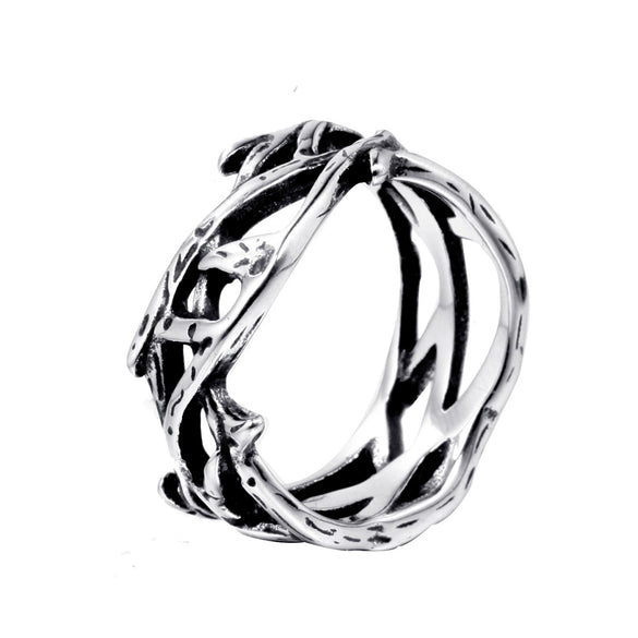 Vintage Crown Branch Ring Geometric Stainless Steel Design With Oiled Finish For Men And Women