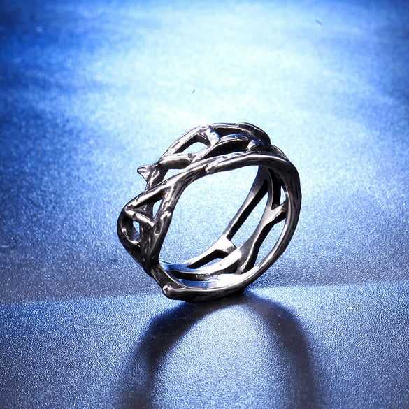 Vintage Crown Branch Ring Geometric Stainless Steel Design With Oiled Finish For Men And Women