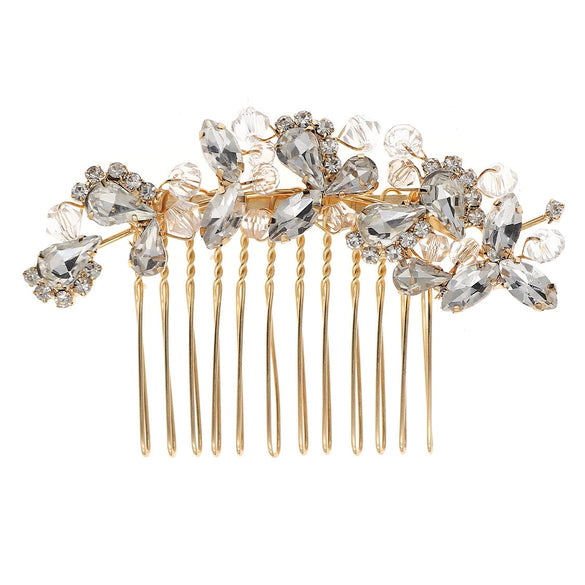 Vintage Crystal Rhinestone Heart Hair Comb Bridal Wedding Hair Accessory Handmade Electroplated Headpiece For Women