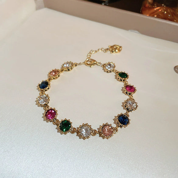 Vintage Diamondstudded Flower Copper Plastic Women's Bracelet