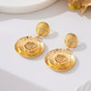 Vintage Distressed Hammered Zinc Alloy Spiral Flower Earrings With Geometric Round Swirl Design Electroplated Finish And Stainless Steel Posts