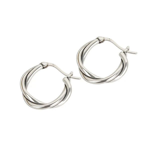 Vintage Distressed Woven Twist Geometric Sterling Silver Earrings For Women Electroplated Ear Buckle Style