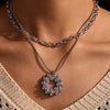 Vintage Donut Rhinestone Earrings And Double Layer Necklace Set In Stainless Steel With Electroplating For Women