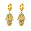 Vintage Dripping Oil Hollow Fatima Hand Eye Pendant Accessories Earrings For Women Titanium Steel Electroplating