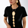 Vintage Electroplated Zinc Alloy Geometric Pendant Long Necklace And Earrings Set For Women