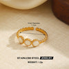 Vintage Elegant White Enamel Stainless Steel Adjustable Ring For Women With Electroplated Geometric Line Design