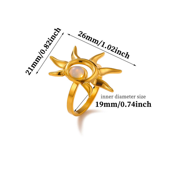 Vintage Elegant Women's Goldplated Sun Ring With Pearl And Tiger's Eye Stone Natural Style Jewelry