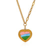 Vintage Enamel Floral Heart Pendant Necklace With Gold Plated Oshaped Chain For Women Elegant Retro Jewelry