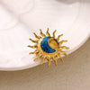 Vintage Enamel Stainless Steel Sun Butterfly And Flower Brooch With Geometric Oil Drop Finish For Women's Suit Jackets