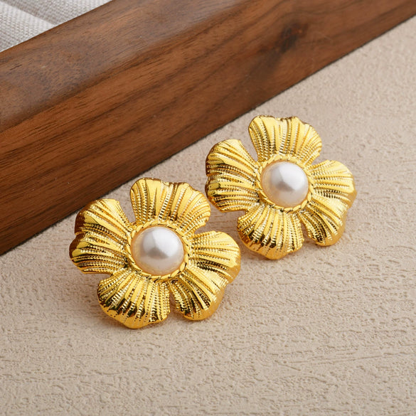 Vintage Exaggerated Geometric Flower Earrings For Women Electroplated Copper Statement Jewelry