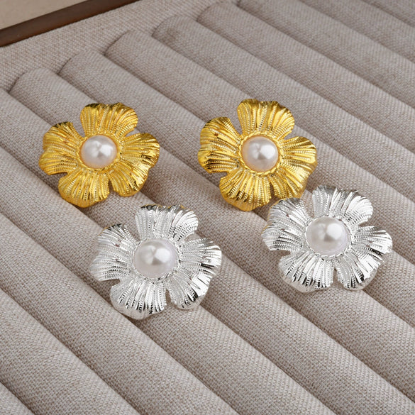 Vintage Exaggerated Geometric Flower Earrings For Women Electroplated Copper Statement Jewelry