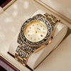 Vintage Fashion Gold Alloy And Stainless Steel Carved Round Dial Men's Quartz Watch
