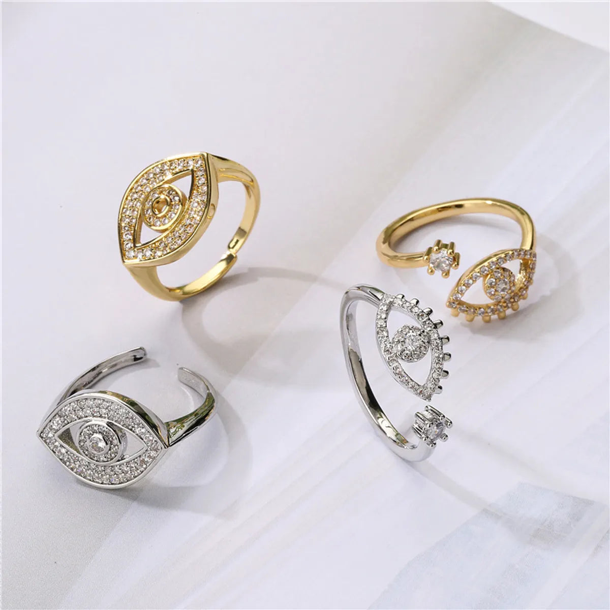 Vintage Fashion Hollow Micro-inlaid Zircon Devil's Eye Open Copper Ring Wholesale Gooddiy