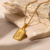 Vintage Fashion Ins Wind Stainless Steel And Titanium Steel Necklace With Square Embossed Angel Pendant And Geometric Design 18K Gold Electroplated