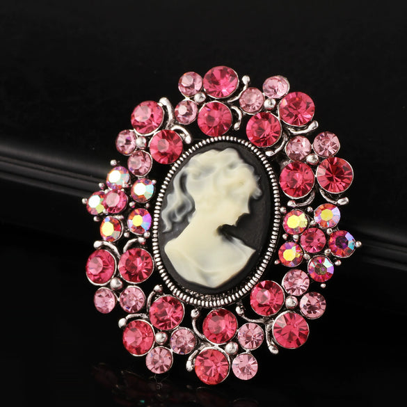 Vintage Fashion Ol Style Alloy Head Brooch Pin With Cartoon Characters Electroplated For Women