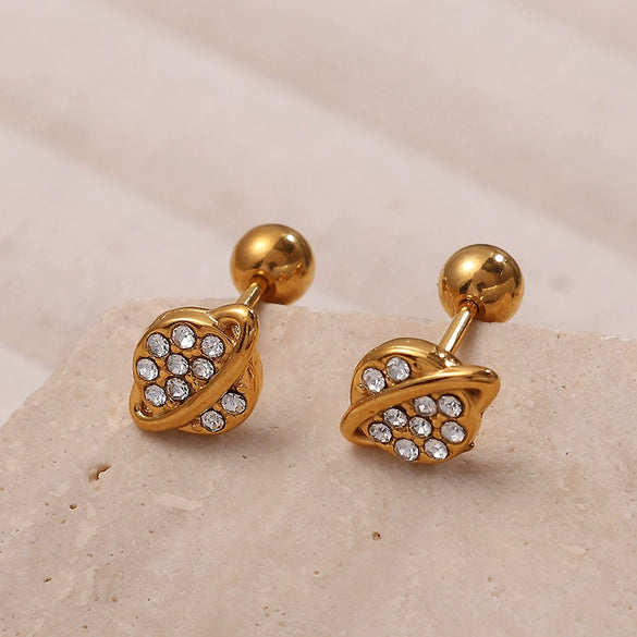 Vintage Fashion Women's 316L Stainless Steel Earrings Cross Round Inlaid Rhinestone 18K Gold Plated