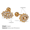 Vintage Fashion Women's 316L Stainless Steel Earrings Cross Round Inlaid Rhinestone 18K Gold Plated