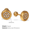 Vintage Fashion Women's 316L Stainless Steel Earrings Cross Round Inlaid Rhinestone 18K Gold Plated